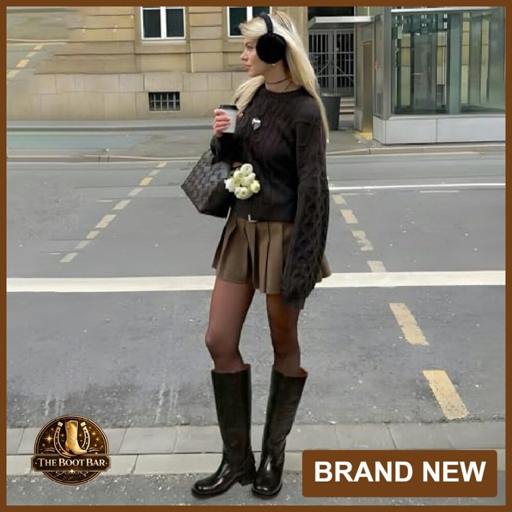 Women's Knee High Boots Square Toe Chunky Block Heel Comfortable Low Heel - Picture 4 of 8